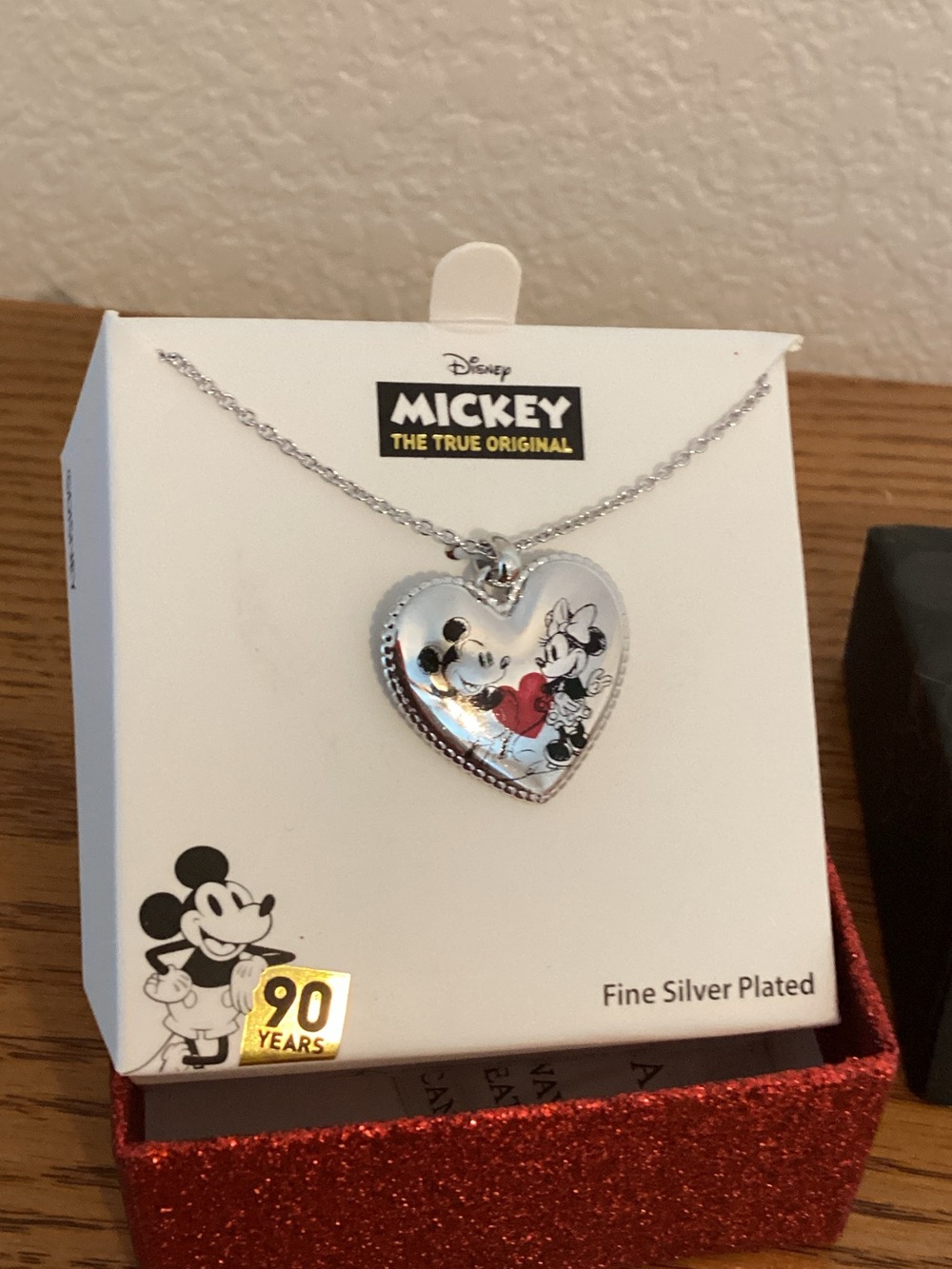 Disney Mickey and Minnie Mouse 90 Years Heart Pendant Necklace Silver
